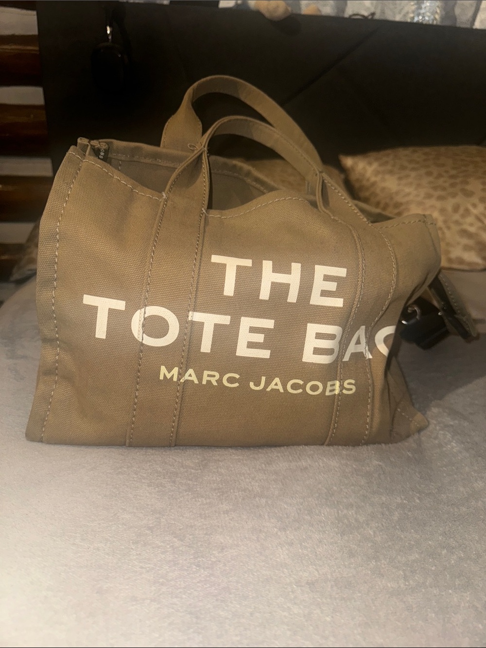 Marc Jacobs Olive Green Canvas Tote Bag with White Logo
